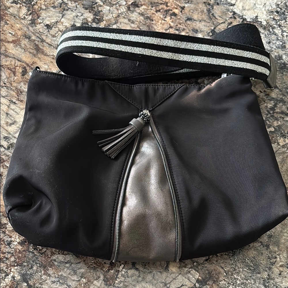 Stella & Dot Work Hard Play Hard Black and Silver/Metallic Crossbody, preloved